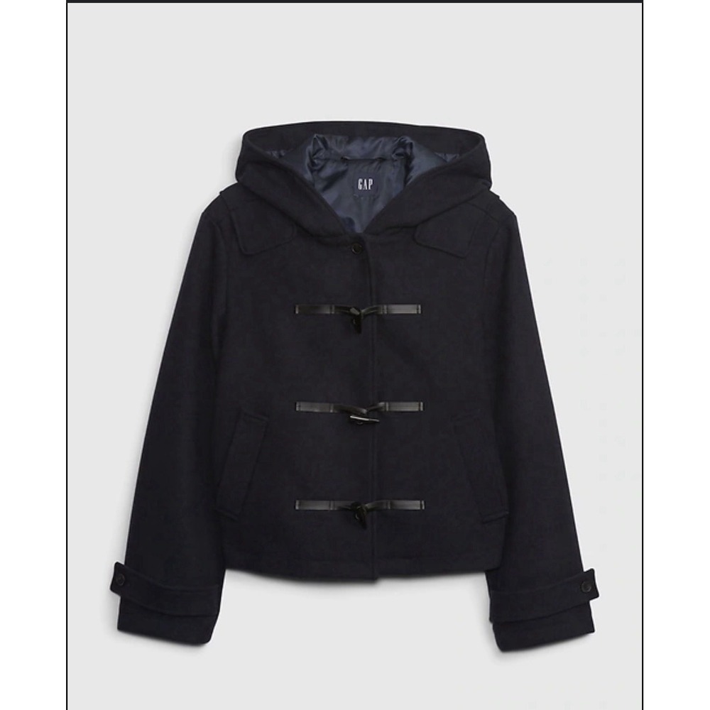 Gap Women's Large Short Toggle Hooded Pea Coat Navy Wool Blend - Excellent